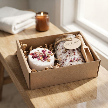 Rose Bath Set, Epsom And Sea Salt Soak and Bath Bomb