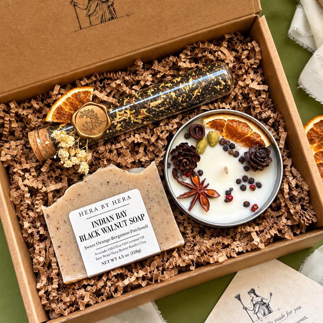 Cozy Night Gift Box with Chai Tea, Candle & Handmade Soap | Fall Self Care Gift