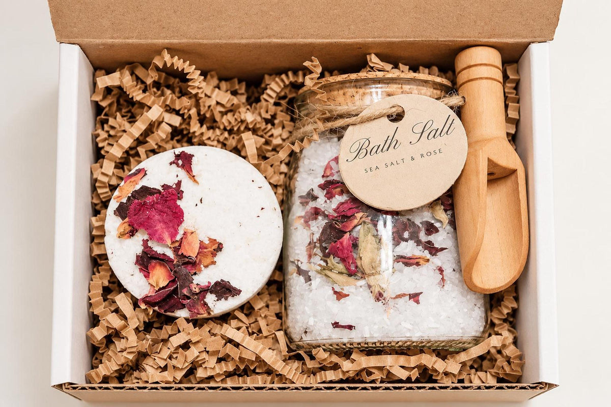 Rose Bath Set, Epsom And Sea Salt Soak and Bath Bomb