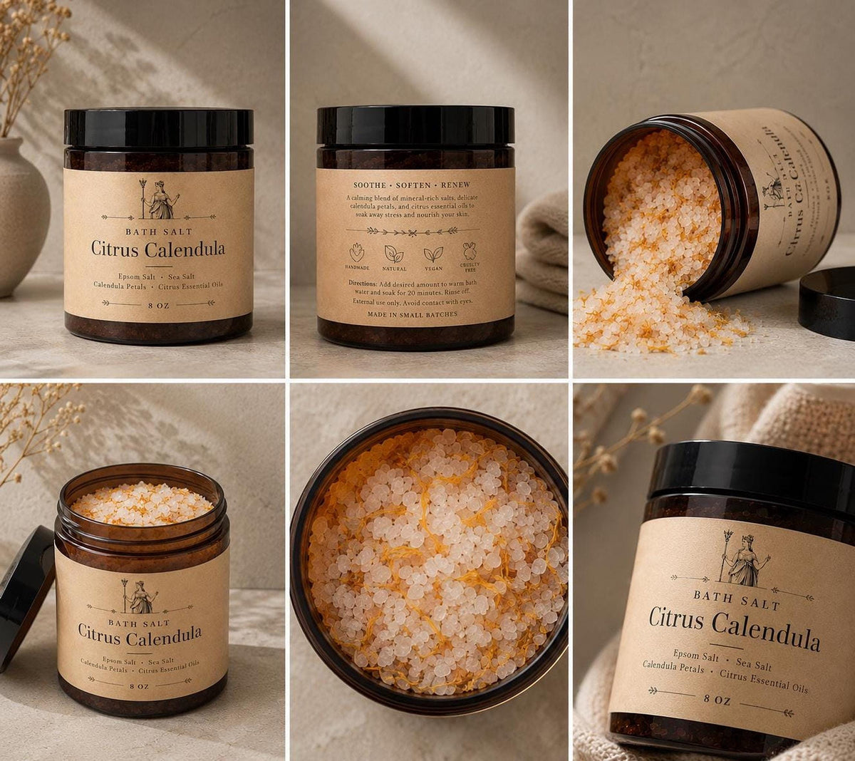 Bath Salt Gift Set, Citrus Calendula and Honey Oat Soap