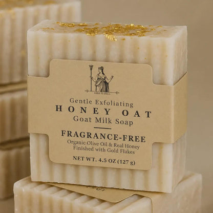 Oatmeal Honey Soap, 4.5 Oz Goat Milk Bar with Bamboo Dish