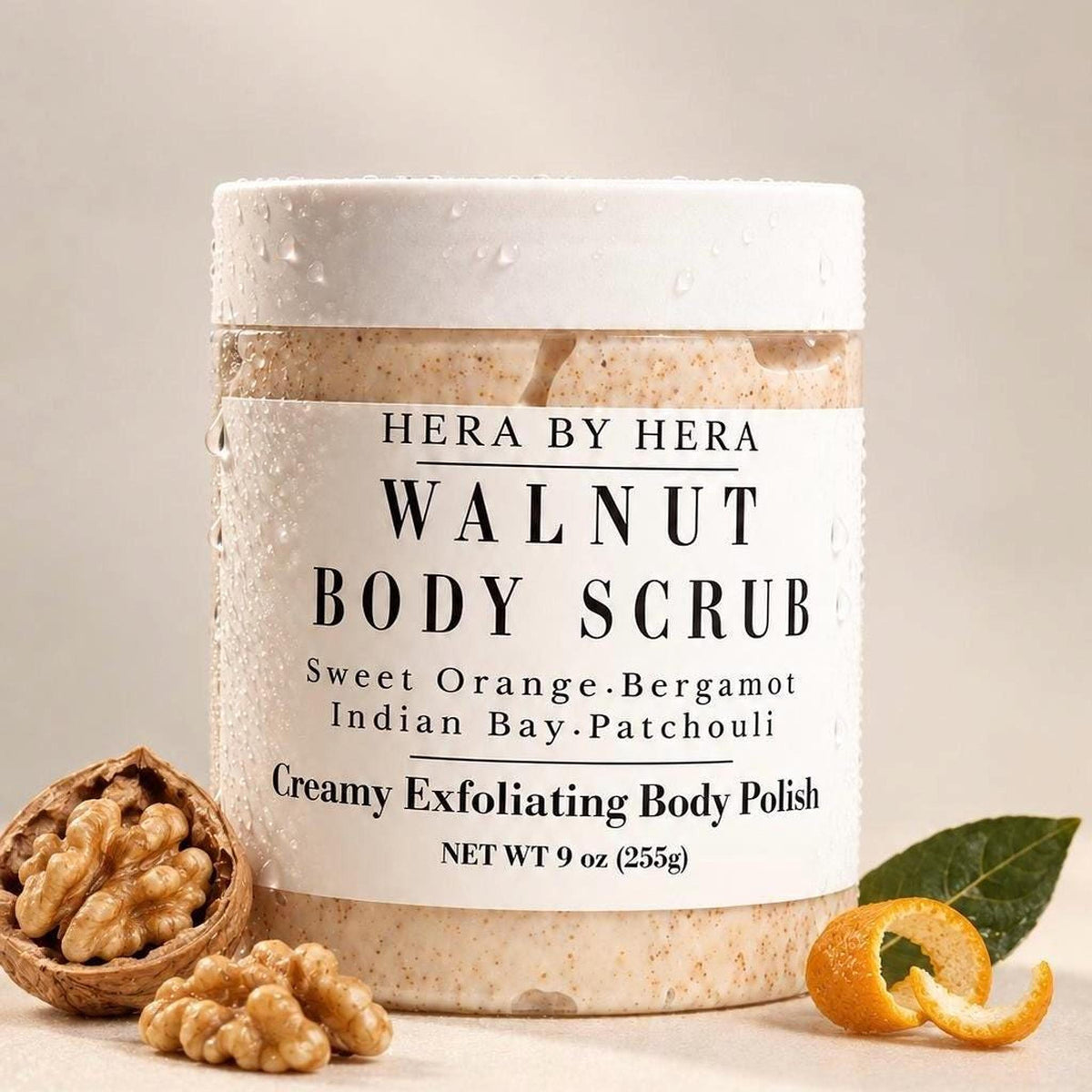 Walnut Body Scrub, Creamy Indian Bay Exfoliator with Sweet Orange, 9 oz