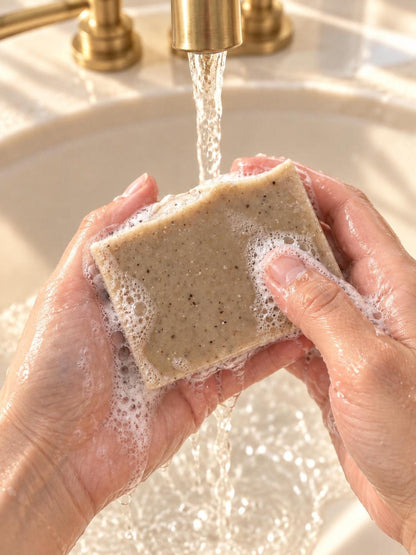 Bath Gift Set with Walnut Body Scrub, Oatmeal Bomb, Soap and Tray