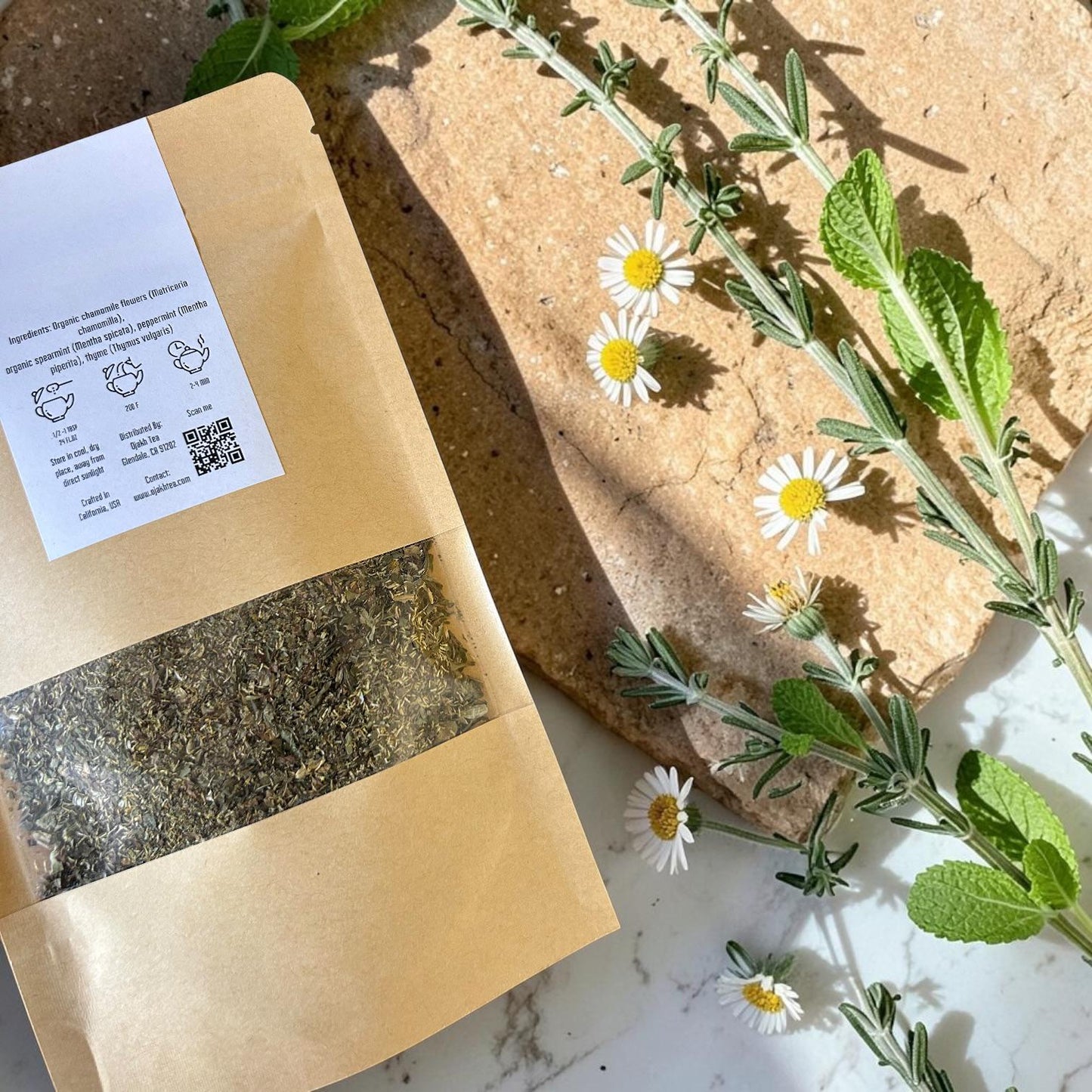 Terra Botanica Loose Leaf Herbal Tea | Chamomile Mint Tea | Caffeine Free Tea | Spearmint Peppermint Thyme Blend