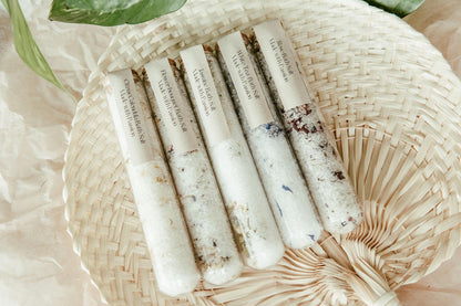 Bath Salt Tube, Glass Epsom Soak with Dried Flowers